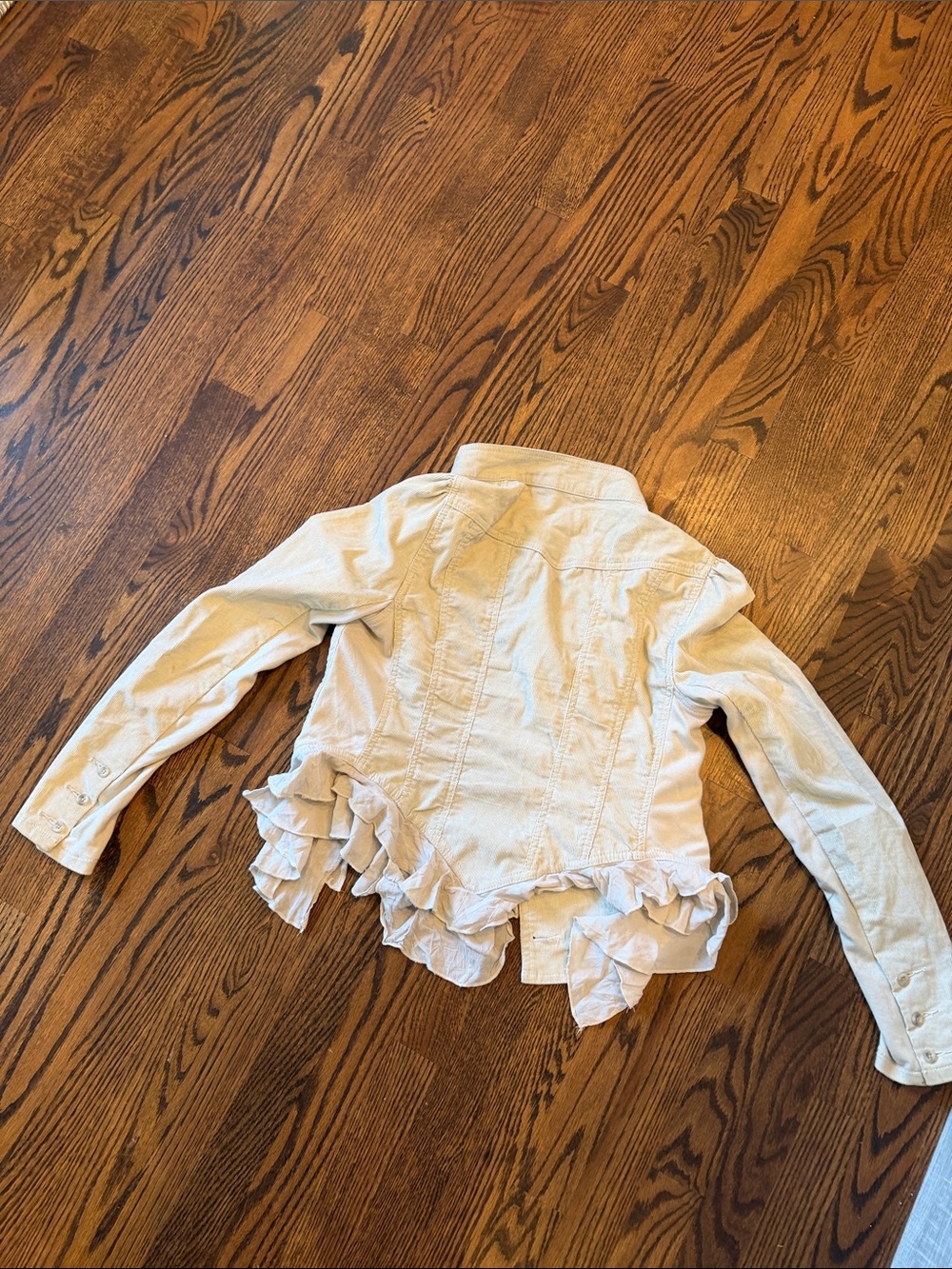 Free People Cream Ruffled-Hem Jean Jacket - Picture 2 of 3
